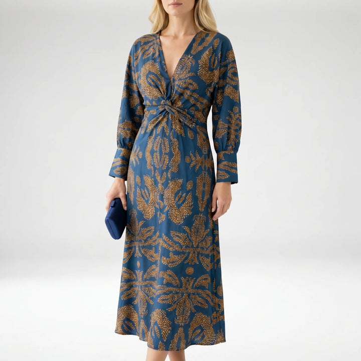 Velourne - Printed A-Line Maxi Dress With Front Knot