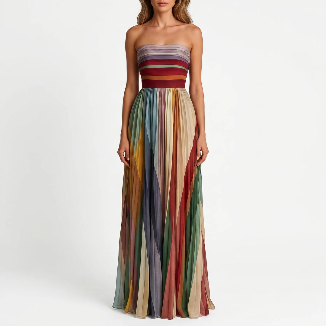 Veluxa - Strapless Pleated Maxi Dress