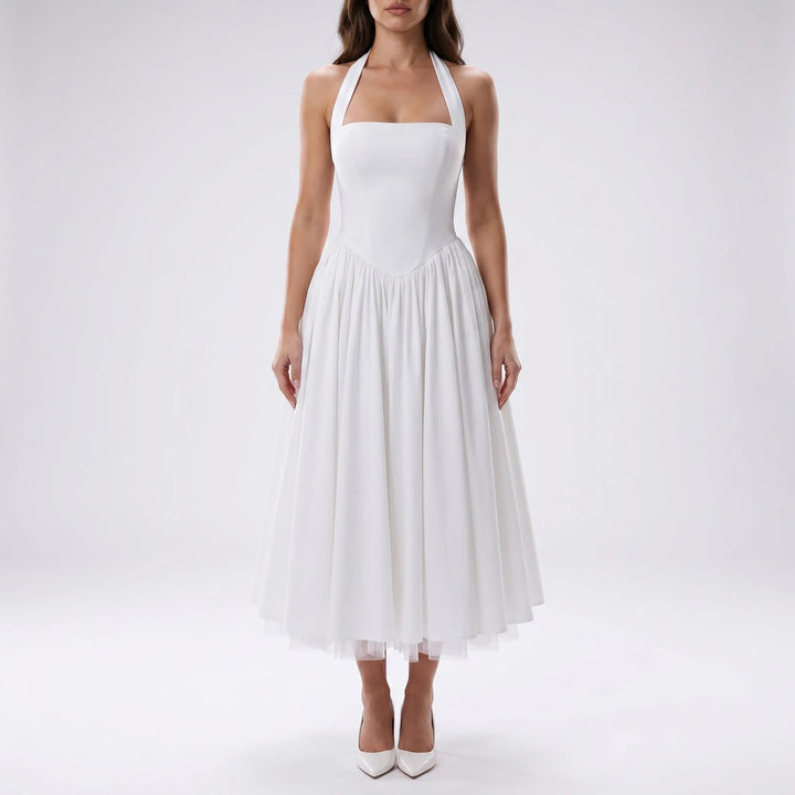 Velvaine - Halter Neck Midi Occasion Dress