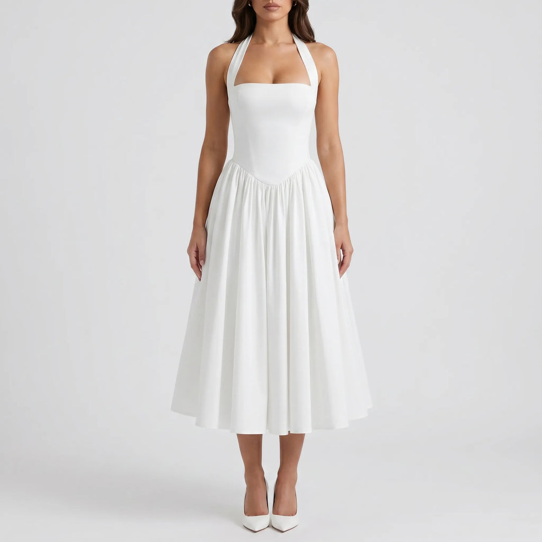 Velvaine - Halter Neck Midi Occasion Dress
