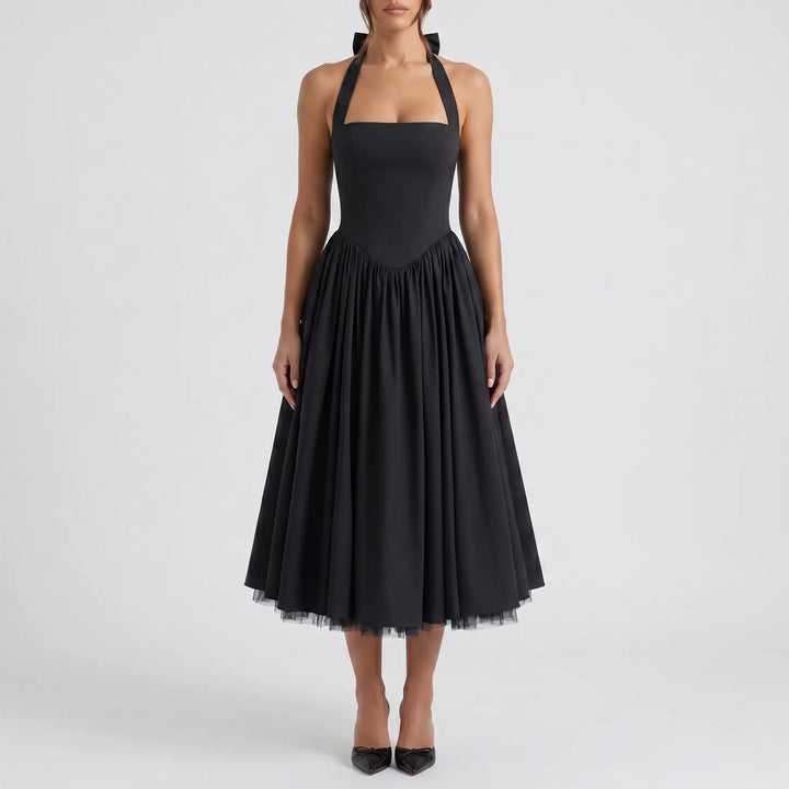 Velvaine - Halter Neck Midi Occasion Dress