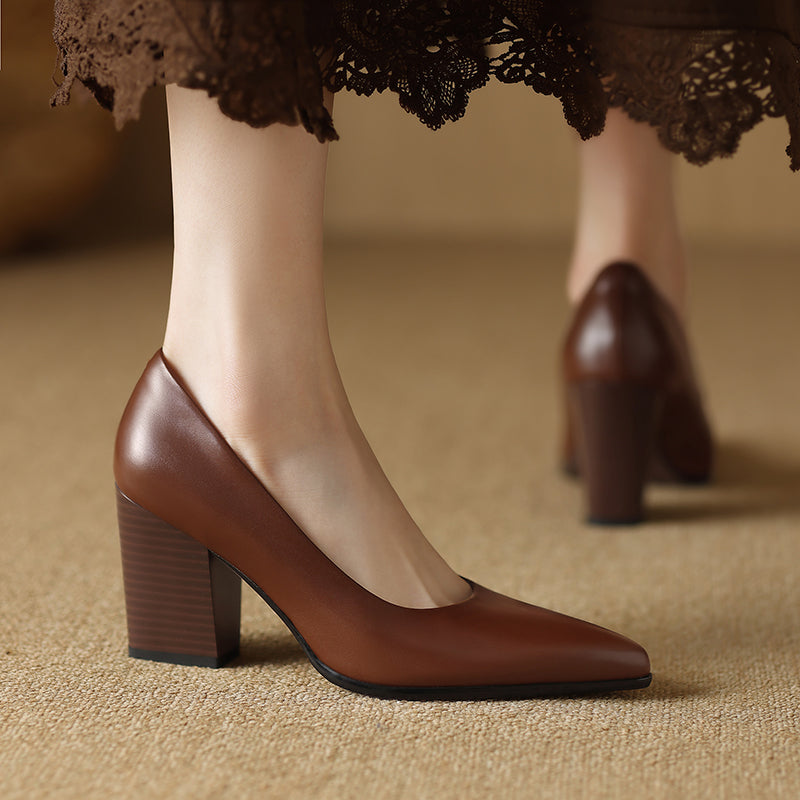 Women’s Block Heel Pumps with Pointed Toe and Slip-On Design