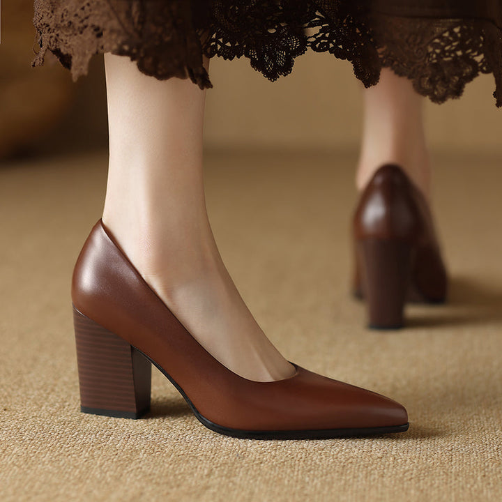 Women’s Block Heel Pumps with Pointed Toe and Slip-On Design