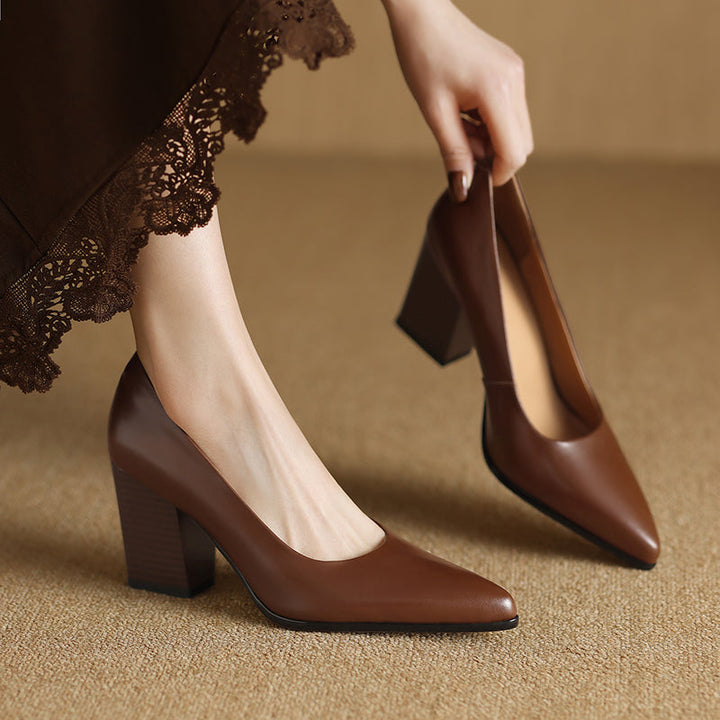 Women’s Block Heel Pumps with Pointed Toe and Slip-On Design