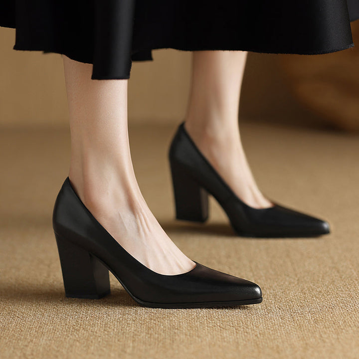 Women’s Block Heel Pumps with Pointed Toe and Slip-On Design