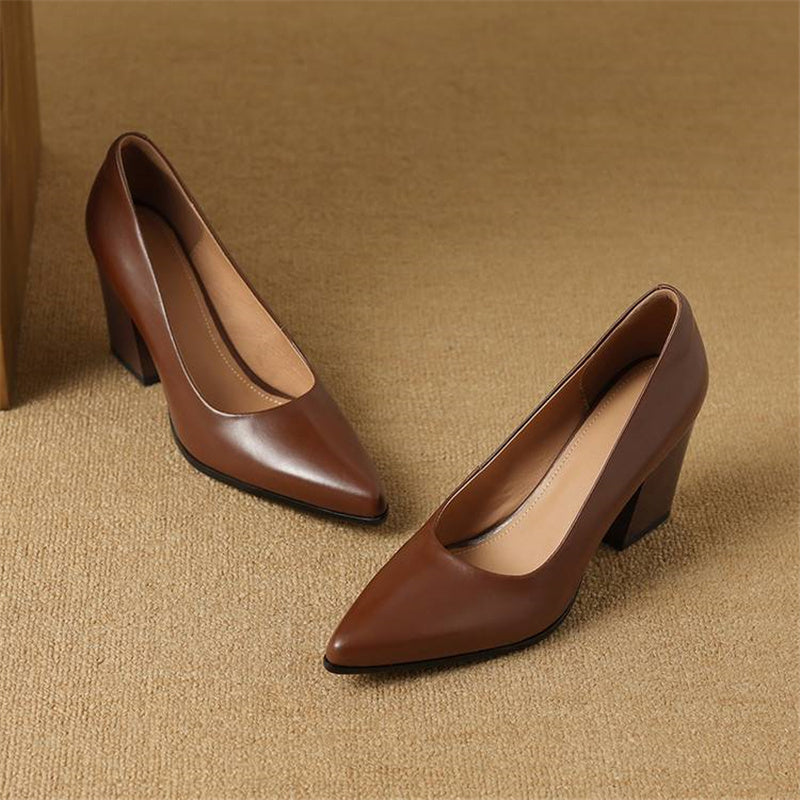 Women’s Block Heel Pumps with Pointed Toe and Slip-On Design