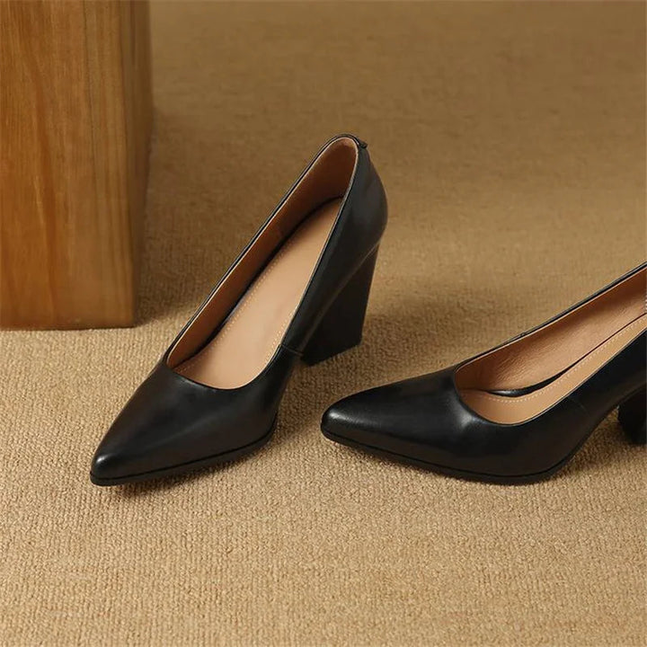 Women’s Block Heel Pumps with Pointed Toe and Slip-On Design