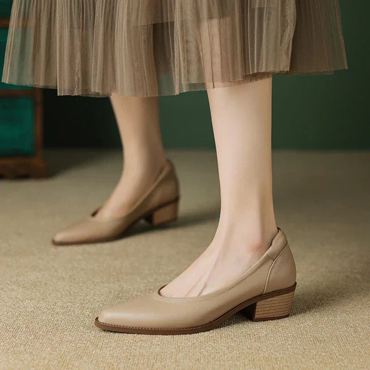 Women’s Block Heel Pumps with Pointed Toe and Slip-On Fit