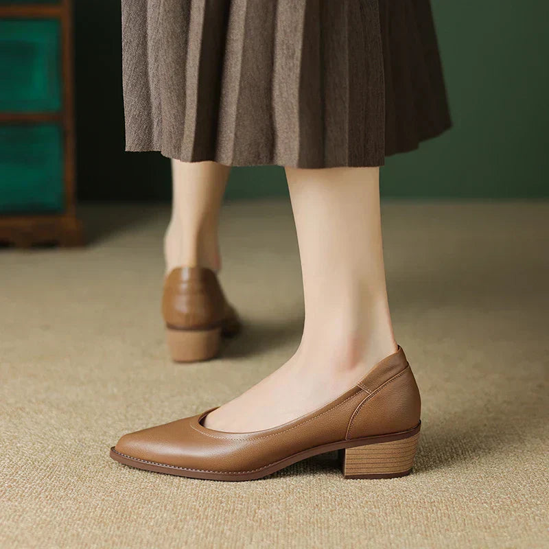 Women’s Block Heel Pumps with Pointed Toe and Slip-On Fit