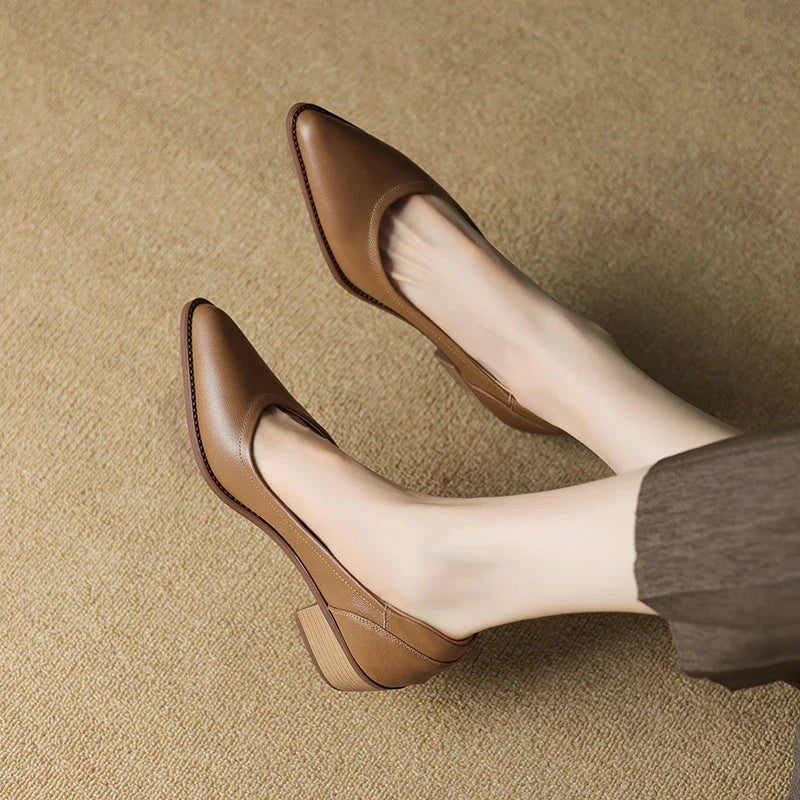 Women’s Block Heel Pumps with Pointed Toe and Slip-On Fit