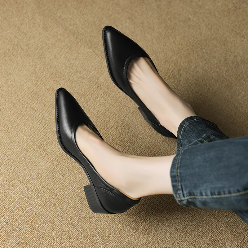 Women’s Block Heel Pumps with Pointed Toe and Slip-On Fit
