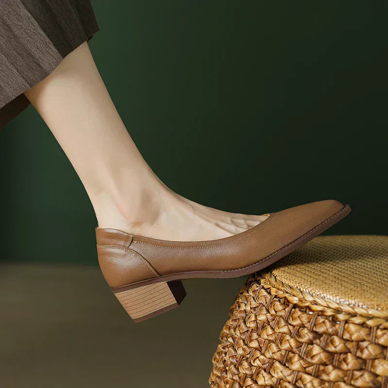 Women’s Block Heel Pumps with Pointed Toe and Slip-On Fit