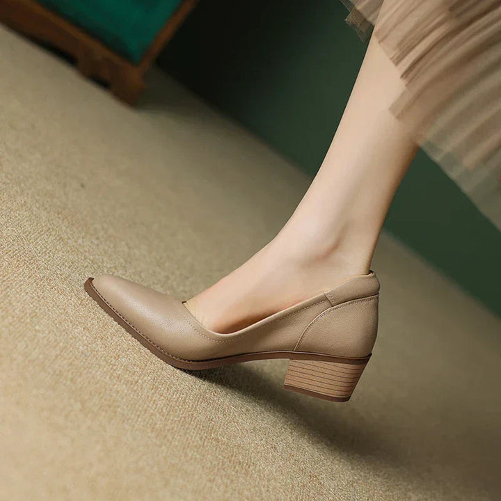 Women’s Block Heel Pumps with Pointed Toe and Slip-On Fit