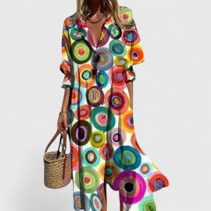 Women’s Boho Dress with Vibrant Pattern and Relaxed Fit