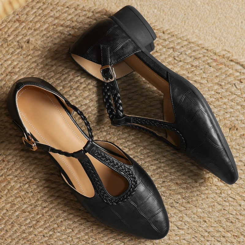 Women’s Flats with Pointed Toe and Braided T-Strap