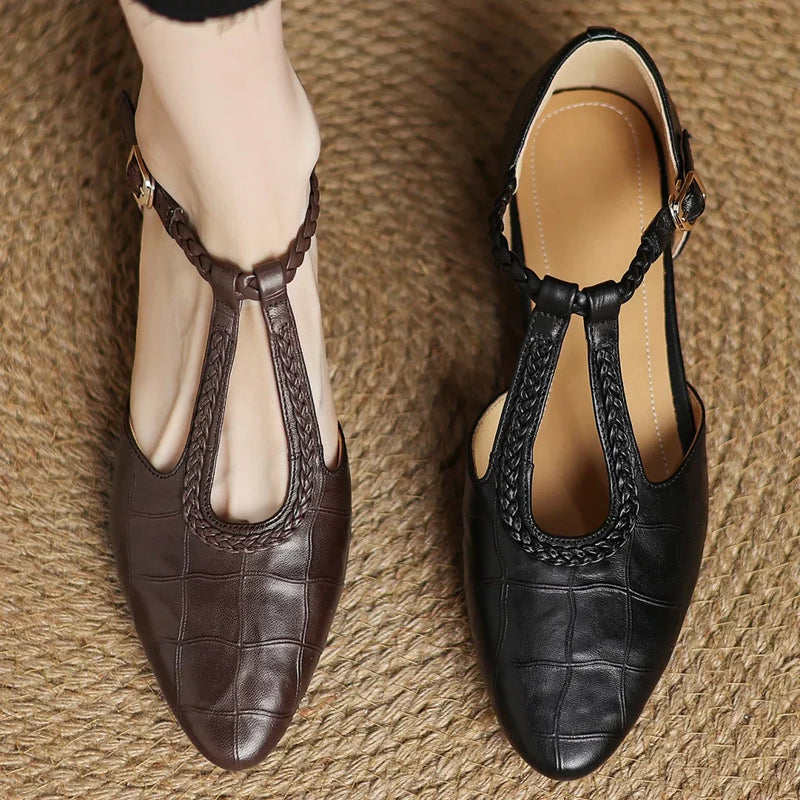 Women’s Flats with Pointed Toe and Braided T-Strap