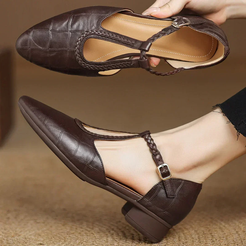 Women’s Flats with Pointed Toe and Braided T-Strap