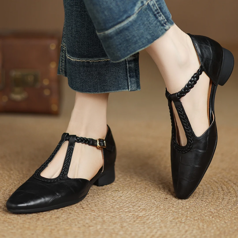 Women’s Flats with Pointed Toe and Braided T-Strap