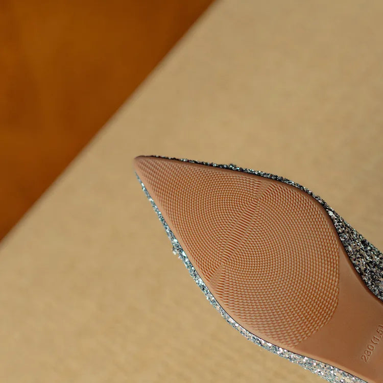 Women’s Glitter Pumps with Pointed Toe and Block Heel