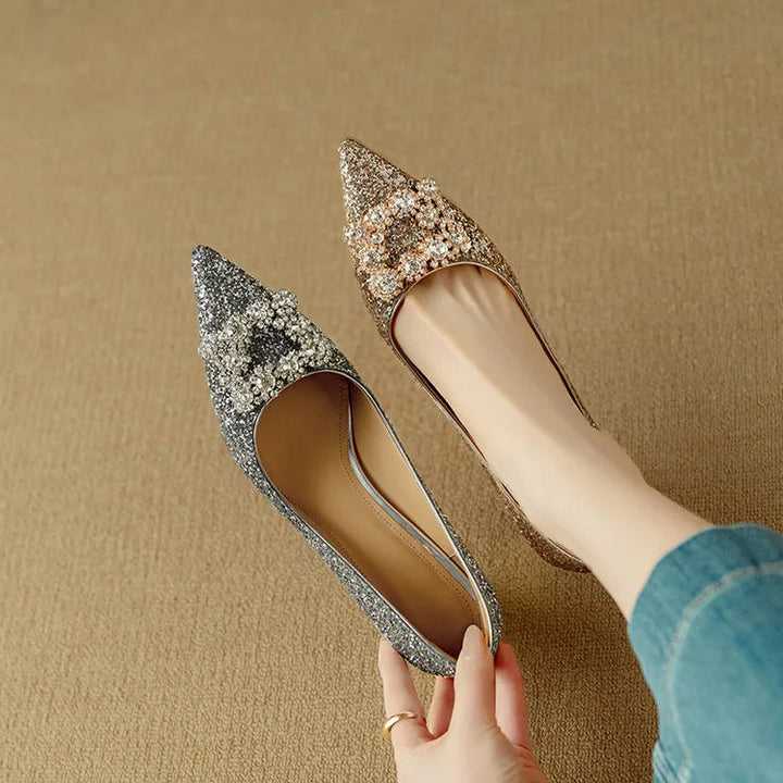 Women’s Glitter Pumps with Pointed Toe and Block Heel