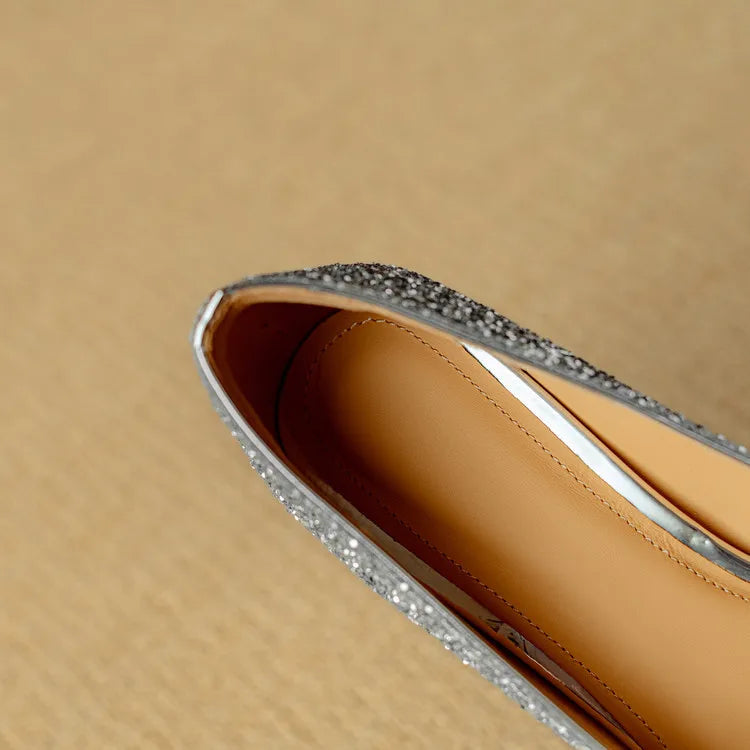 Women’s Glitter Pumps with Pointed Toe and Block Heel