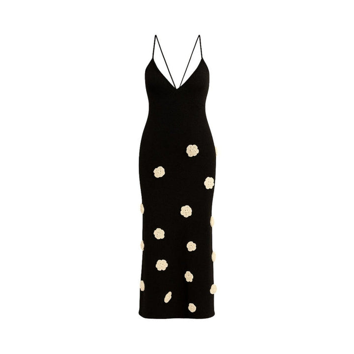 Women’s Knit Midi Dress with 3D Rosettes and Adjustable Back
