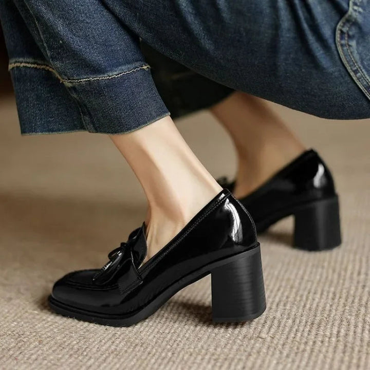 Women’s Loafer Pumps with Tassel Accent and Block Heel