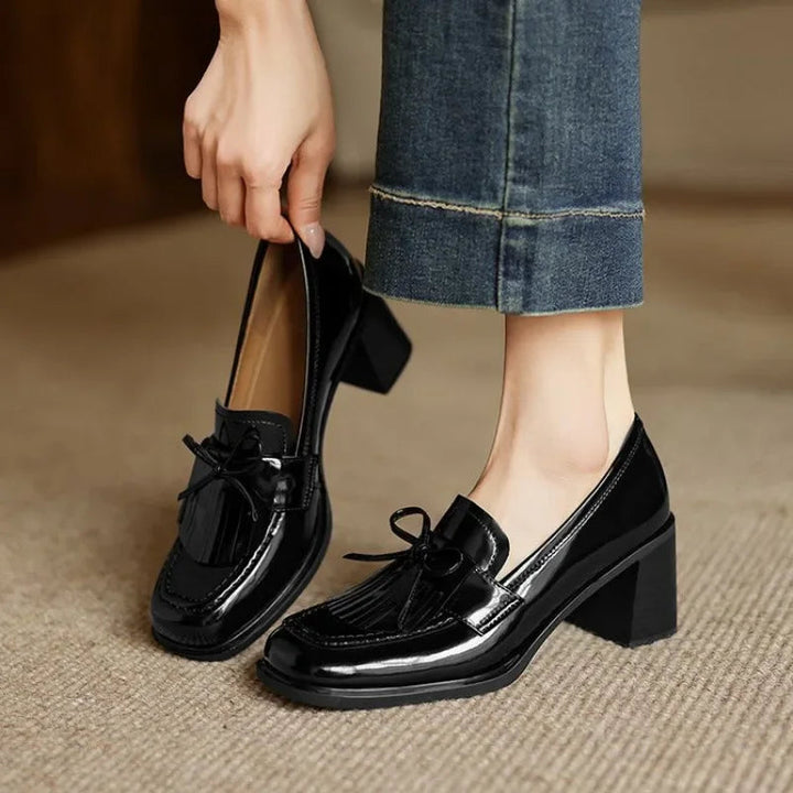 Women’s Loafer Pumps with Tassel Accent and Block Heel