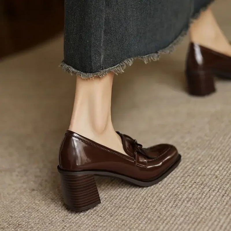 Women’s Loafer Pumps with Tassel Accent and Block Heel
