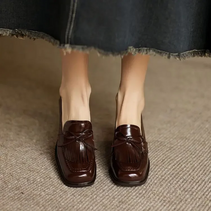 Women’s Loafer Pumps with Tassel Accent and Block Heel