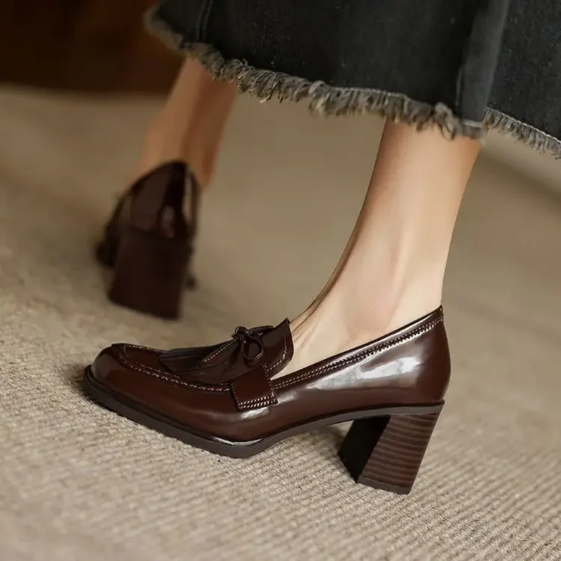 Women’s Loafer Pumps with Tassel Accent and Block Heel