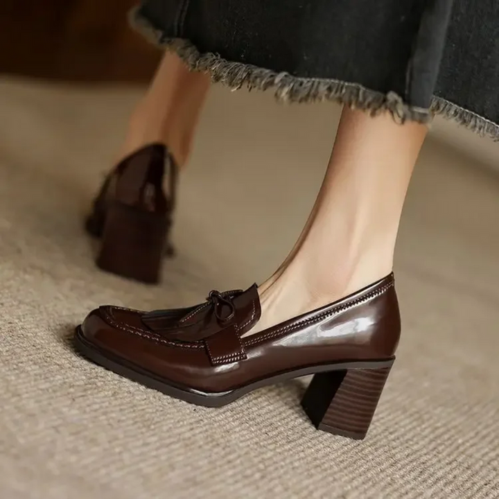 Women’s Loafer Pumps with Tassel Accent and Block Heel