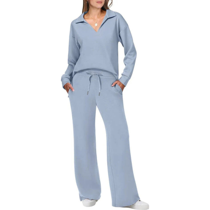 Women’s Loungewear Set with V-Neck Top and Elastic Waist Pants