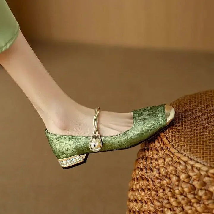 Women’s Mary Jane Shoes with Pearl Strap and Glitter Block Heel