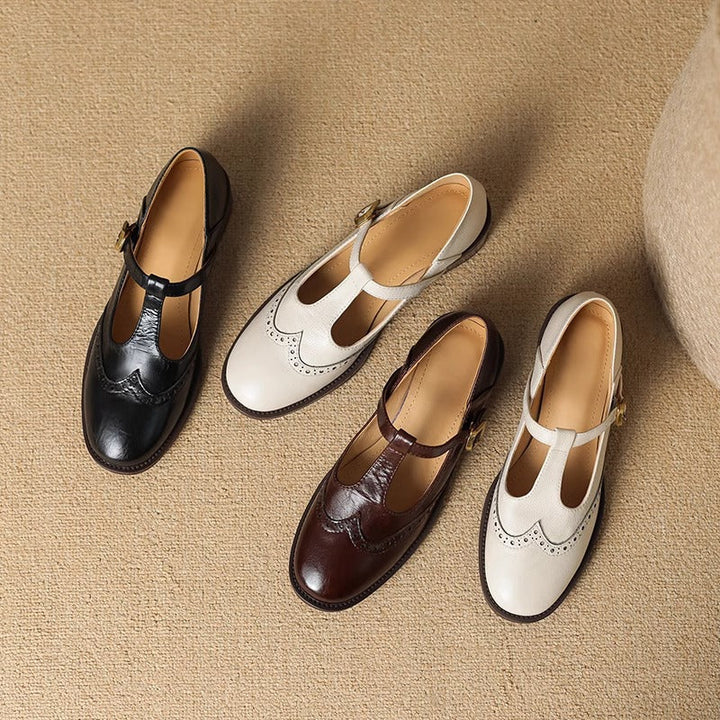 Women’s Mary Jane Shoes with T-Strap and Brogue Detail