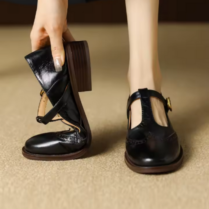 Women’s Mary Jane Shoes with T-Strap and Brogue Detail