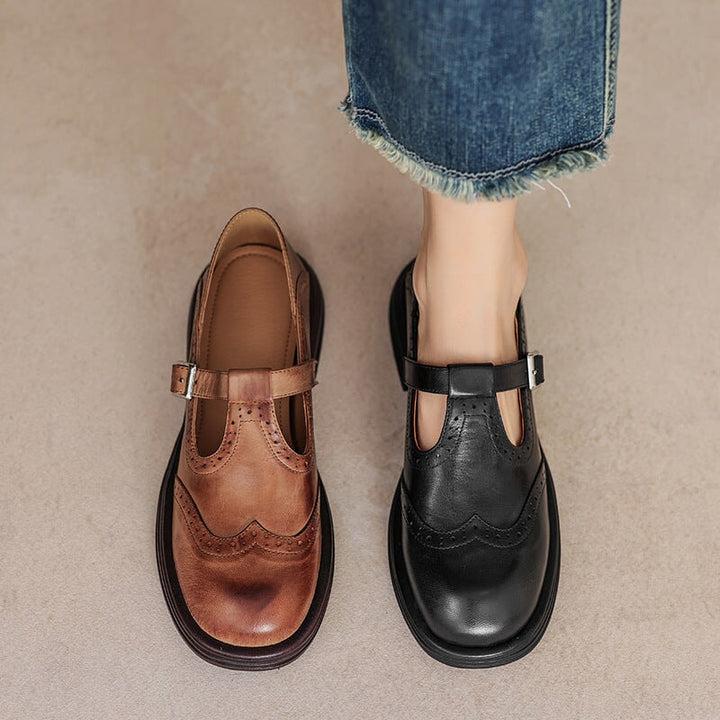 Women’s Mary Jane Shoes with T-Strap and Brogue Detailing