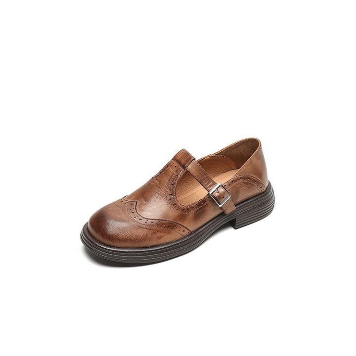 Women’s Mary Jane Shoes with T-Strap and Brogue Detailing