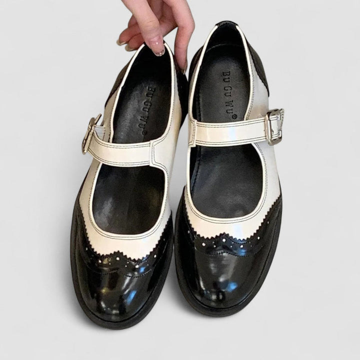 Women’s Mary Jane Shoes with Two-Tone Design and Adjustable Buckle
