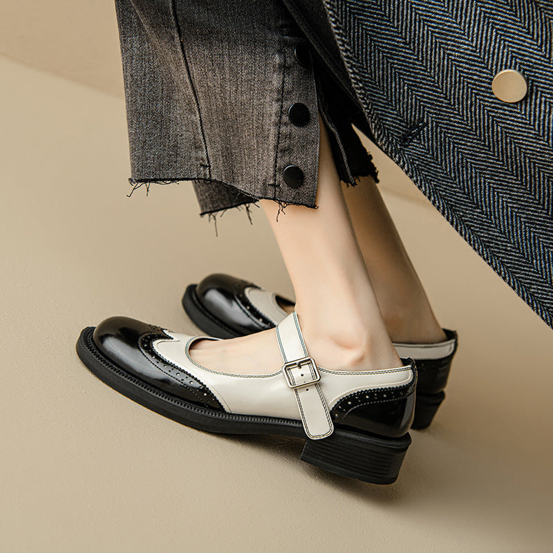 Women’s Mary Jane Shoes with Two-Tone Design and Adjustable Buckle