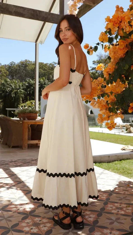 Women’s Maxi Dress with Adjustable Straps and Ric Rac Trim