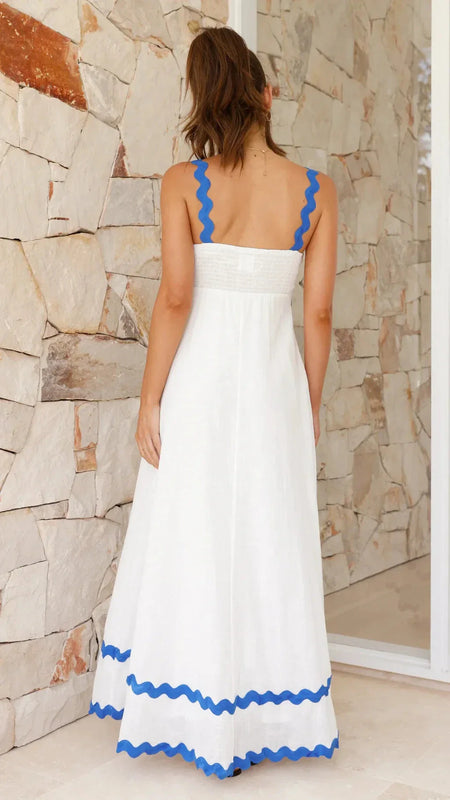 Women’s Maxi Dress with Adjustable Straps and Ric Rac Trim