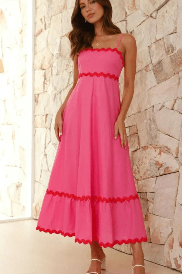 Women’s Maxi Dress with Adjustable Straps and Ric Rac Trim