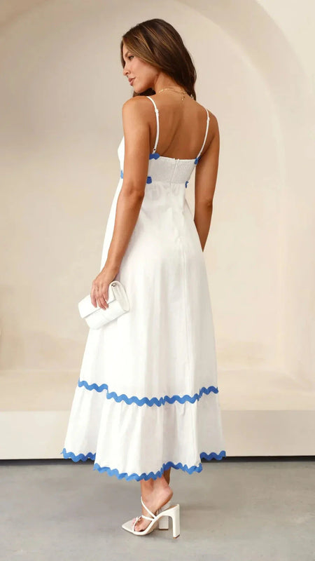 Women’s Maxi Dress with Adjustable Straps and Ric Rac Trim