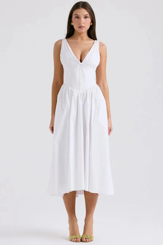 Women’s Midi Sundress with Tropical Print and Adjustable Straps