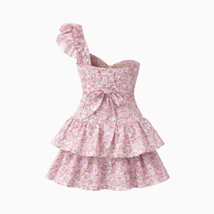 Women’s Mini Dress with One-Shoulder Design and Ruffle Details