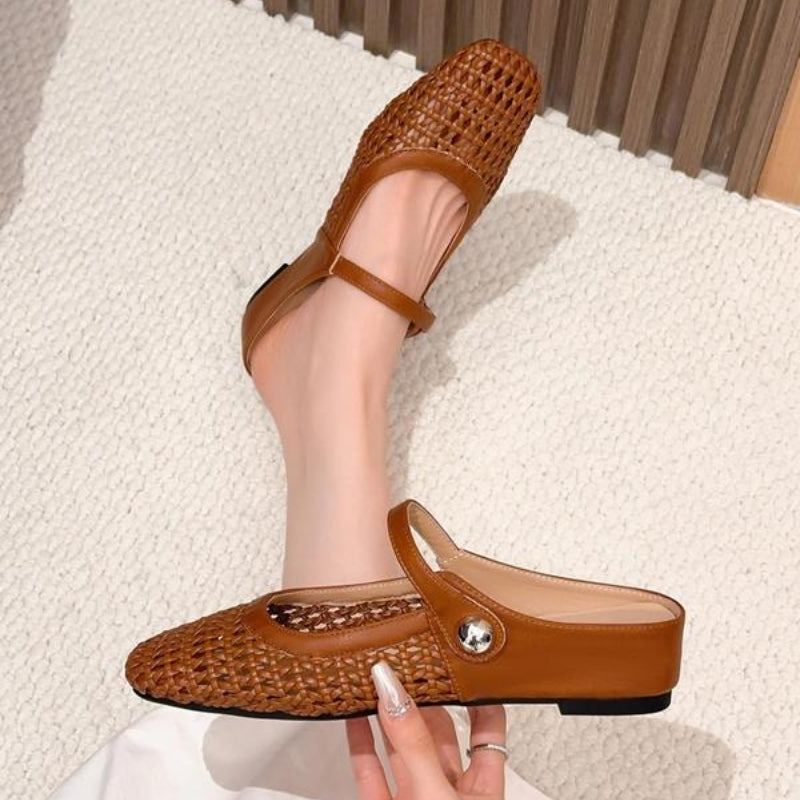 Women’s Mule Shoes with Woven Upper and Strap Closure