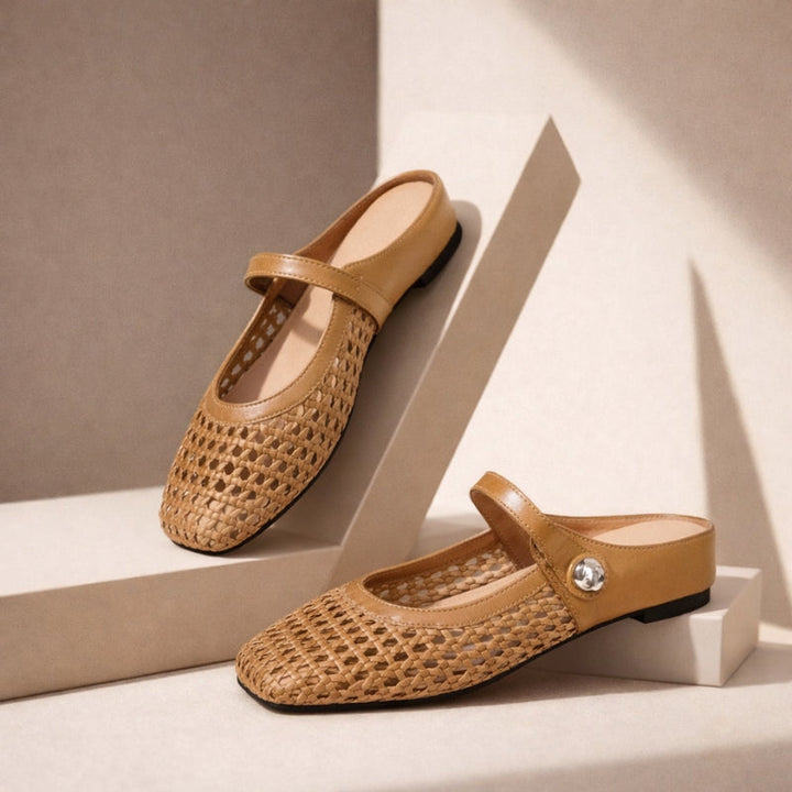 Women’s Mule Shoes with Woven Upper and Strap Closure