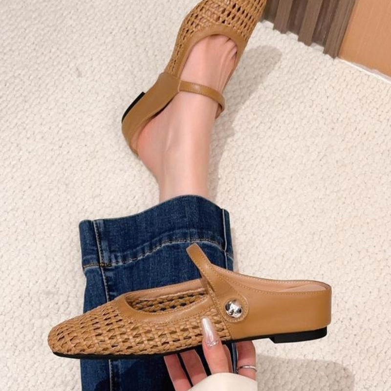 Women’s Mule Shoes with Woven Upper and Strap Closure