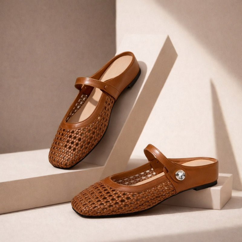 Women’s Mule Shoes with Woven Upper and Strap Closure